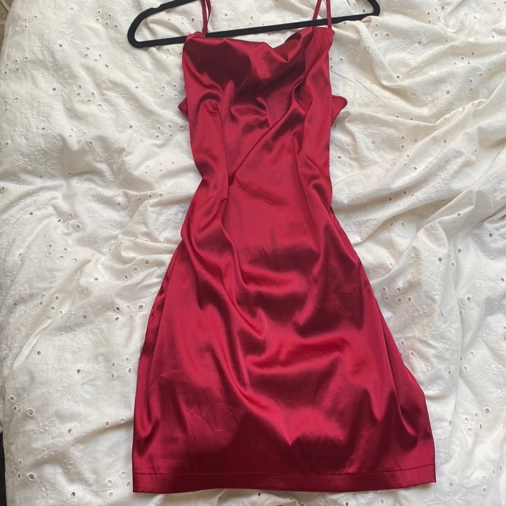 Red Cowl Neck Satin dress
